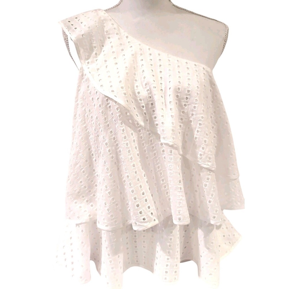 Banana Republic Top One Shoulder Limited Edition White Ruffle Tiered Sz S
